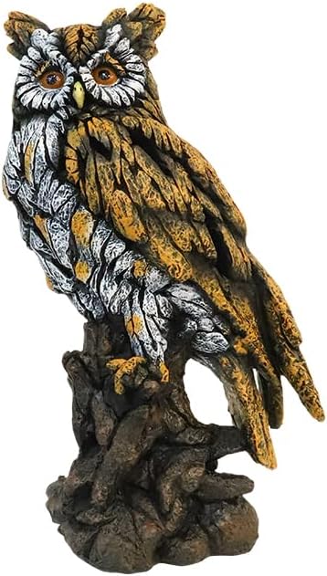 Solar Owl Resin Statue Hand - Painted Garden Decor with LED Light, Perched on Tree Stump Figurine for Outdoor Indoor Yard Patio Home Decoration