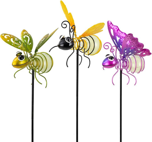 Garden Decor for Outside,3 Pcs Insect Garden Decorative Stakes,Glow in The Dark Bee Metal Yard Art,Waterproof Outdoor Spring Lawn Patio Pathway Decoration for Mom,Women,Grandma