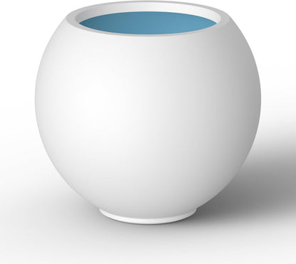 Kante Round Concrete Flower Pot, 19.3 Inch Dia (14" Opening) Sphere Shape Design Planter with Drainage Hole and Rubber Plug for Indoor & Outdoor Plants, White Finish with Aqua Blue Interior