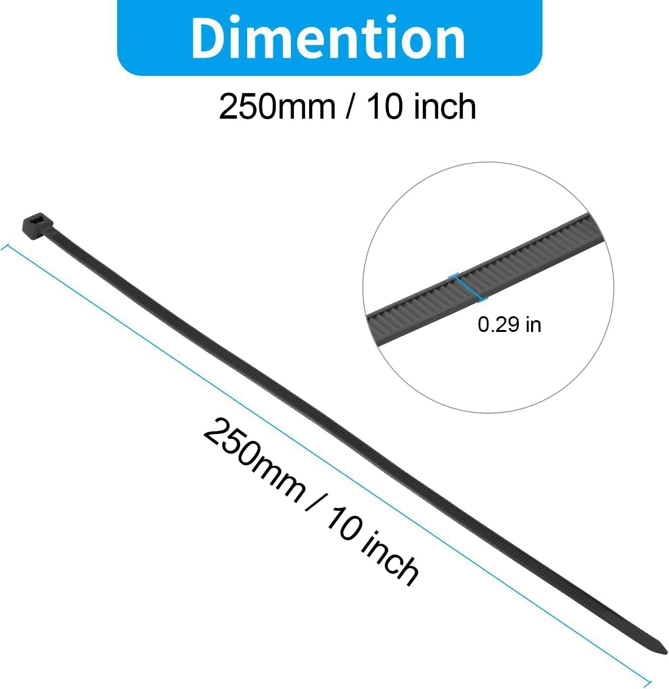 XINGO 10 Inch Black Zip Ties Heavy Duty 100 Pack, 120 LBS Tensile Strength, Premium Nylon Cable Wire Ties, Self-locking Plastic Ties for Indoor and Outdoor Use