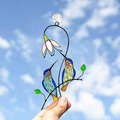 Hummingbird Suncatcher for Window, Chickadee Stained Glass Window Hangings Sun Catcher for Outdoor Garden Decor A Lovely Present for Your Family(Size:3.94x2.64inch)