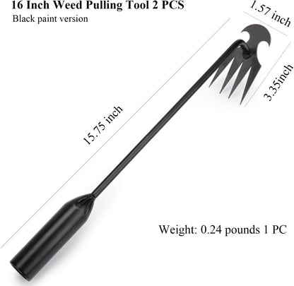 WMM Weed Puller Tool Gardening Tools Set of 2 Uprooting Weed Pulling Tool, 4 Teeth Manganese Steel Forged Weeding Tool for Vegetable, Portable Hand Weeder Tool for Garden Farm Planting Weeding