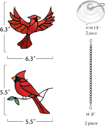 BOXCASA Cardinal Gfits Stained Glass Birds Window Hanging,Cardinal Handmade Ornament Stained Glass Suncatcher for Window,Cardinals Bird Gifts for Bird Lover Women,Memorial Gift for Mother