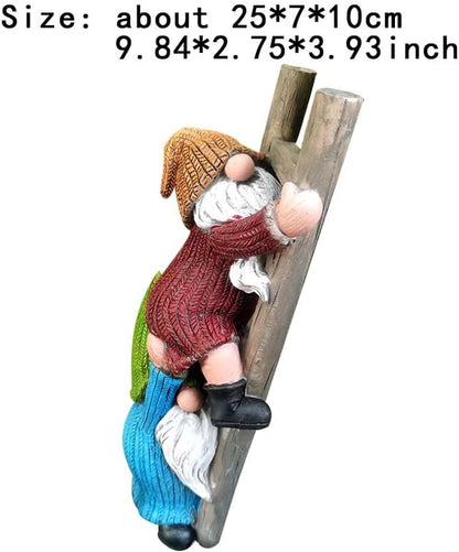 Funny Climbing Ladder Gnome Tree Hugger Decor, Garden Sculpture Decoration Elf Out The Door, Yard Ornament Resin Statue Outdoor Decor for Patio Lawn