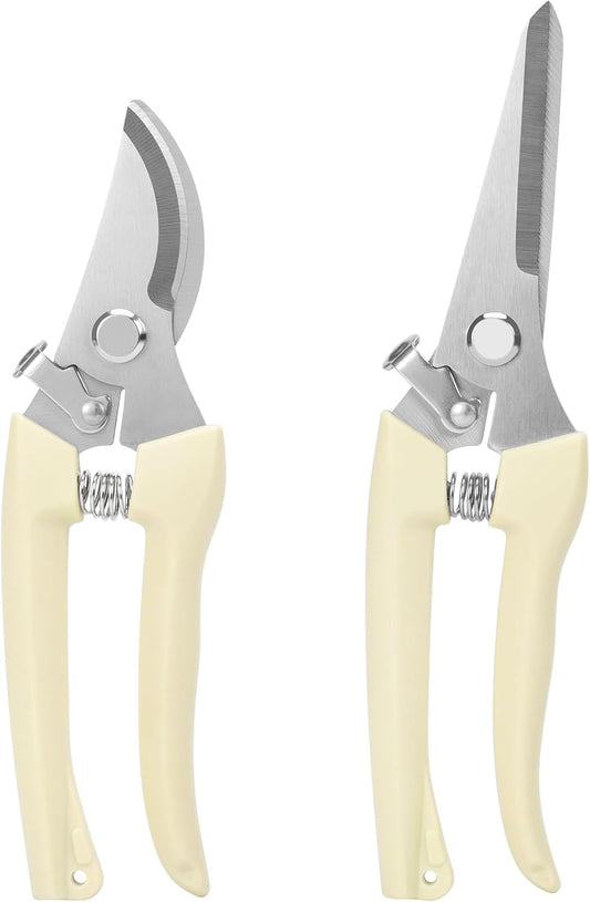 2Pcs Professional Pruning Shears (Include 1 Bypass Pruning Shears and 1 Straight Blade Garden Scissors) Premium Garden Shears for Trimming Flowers, Shaping Plants, Bonsai,hydroponics,herbs