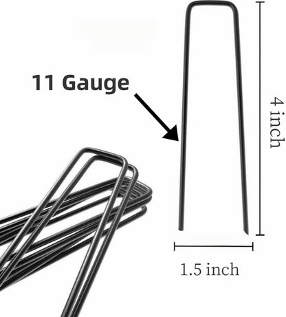 4 inch 25 Pack Black Galvanized Landscape Staples 11 Gauge Garden Stakes Pins Anti-Rust Ground Stakes U-Shaped Tent Stakes are Used for Weed Barrier, Irrigation Tubing, Yard Lawn, Landscape Fabric