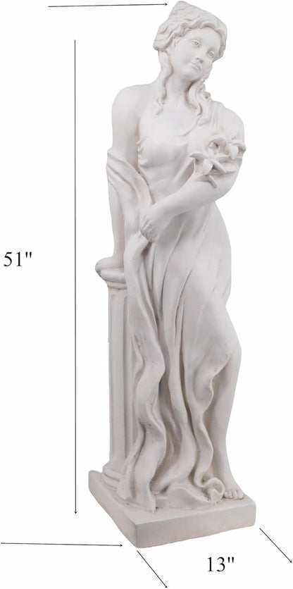 Outdoor Garden Nymph Statue 51 Inch Large Magnesium Oxide Sculpture Goddess of Spring Flowers Greek Mythology Roman Style Outdoor Patio Yard Lawn Porch Decor Ivory