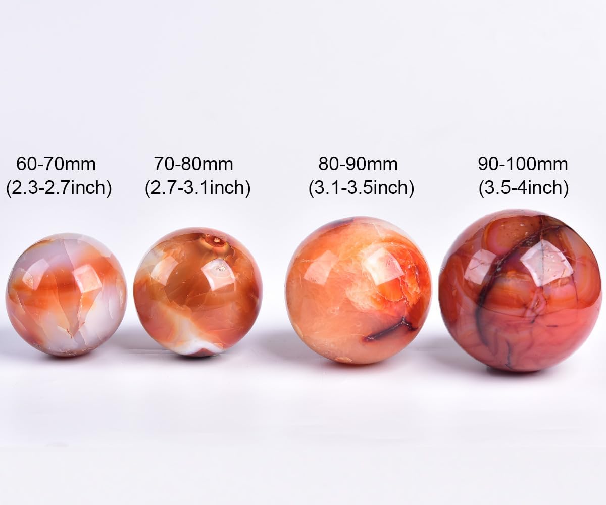 JIC Gem 2.7-3.1 inch(70-80mm) Large Madagascar Red Agate Crystal Ball Round Healing Crystals Decorative Sphere with Wooden Stand Meditation Witchcraft Home Decor