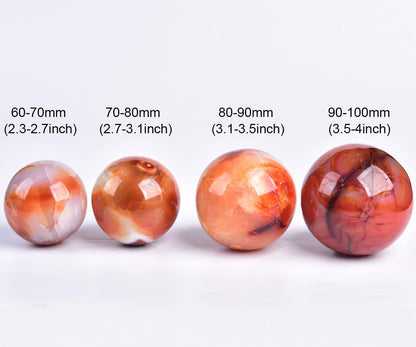 JIC Gem 2.7-3.1 inch(70-80mm) Large Madagascar Red Agate Crystal Ball Round Healing Crystals Decorative Sphere with Wooden Stand Meditation Witchcraft Home Decor