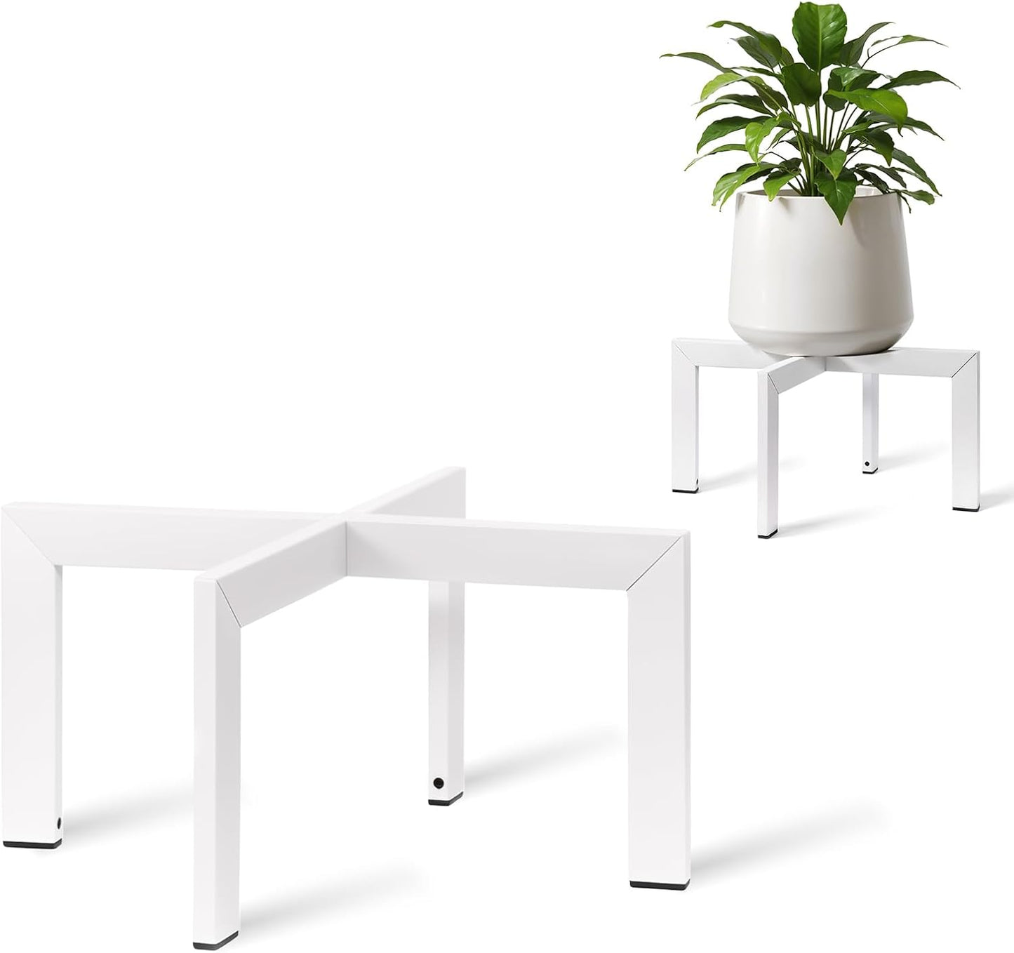 IZIDDO 4 Pack Plant Stand Indoor Outdoor,Metal Mid-Century Pot Stand,Modern Plant Holder Rattan Flower Plant Stool,Low Short Plant Stands for Indoor Fit 5-12 Inch Pot,White(Pot & Plant Not Included)