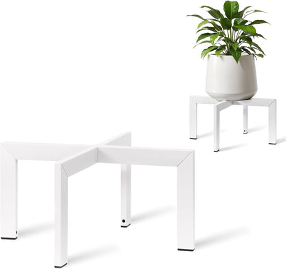 IZIDDO 4 Pack Plant Stand Indoor Outdoor,Metal Mid-Century Pot Stand,Modern Plant Holder Rattan Flower Plant Stool,Low Short Plant Stands for Indoor Fit 5-12 Inch Pot,White(Pot & Plant Not Included)