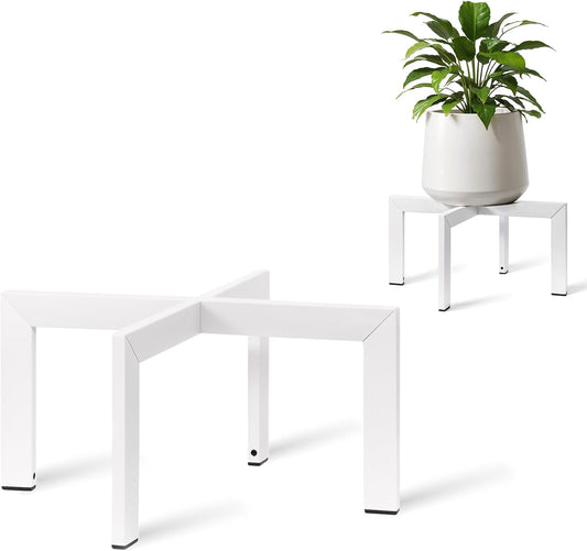 IZIDDO Plant Stand Indoor Outdoor,Metal Mid-Century Pot Stand,Modern Plant Holder Rattan Flower Plant Stool,Low Short Plant Stands for Indoor Fit 5-12 Inch Pot,White(Pot & Plant Not Included)