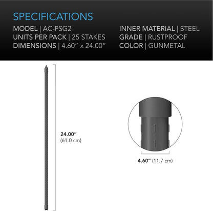 AC Infinity Garden Plant Stakes 24", Sturdy Metal Support Sticks with Protective Plastic Coating, 25-Pack for Tomatoes, Trees, and Vines in Gardening Hydroponics