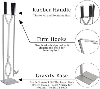 Stainless Steel Fire Pit Tools Set with 40" Fire Poker and Log Tongs, Fireplace Tools with Sturdy Stand Base, Firewood Log Grabber for Campfire Backyard Bonfire Wood Stove Indoor&Outdoor