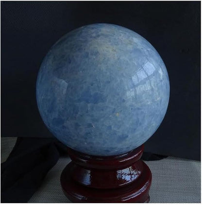 StoneStory Blue Celestite Crystal Sphere Ball with Wood Stand Large Healing Crystals Sphere Sculpture Home Office Decoration Fengshui Meditation Healing 90mm 3.54'' (Blue Celestite,3.54 in )