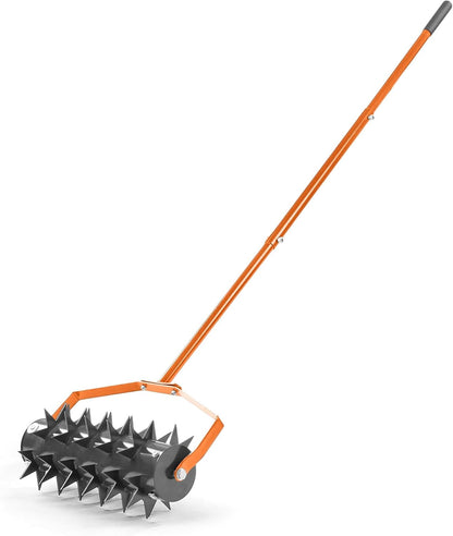 Outvita 60’’ Rolling Lawn Aerator, Heavy Duty Manual Aerator Lawn Tool for Garden Yard Patio with W-Shaped Blades ＆ 49" Handle (Orange)