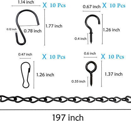 YINGFENG 236 Inch Black Metal Hanging Chains and Hanging Basket Hooks Set for Bird Feeders, Birdbaths, Planters, Grow Lights, Lanterns, Wind Chime and Ornaments, Eye Screws, Chain Hooks DIY