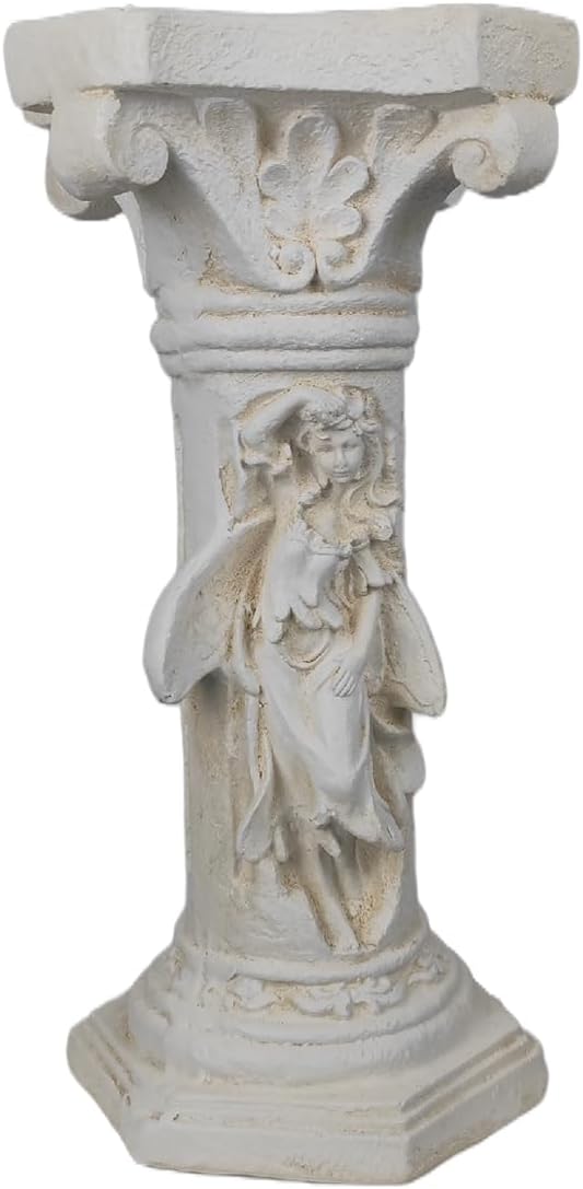 Vintage Weathered 21.3’’H Winged Angel Roman Column Statue Oxidized Magnesium Pedestal Base for Home Garden Yard Patio Decor Event Displays, White