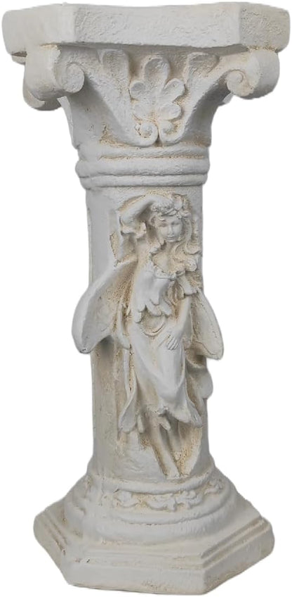 Vintage Weathered 21.3’’H Winged Angel Roman Column Statue Oxidized Magnesium Pedestal Base for Home Garden Yard Patio Decor Event Displays, White