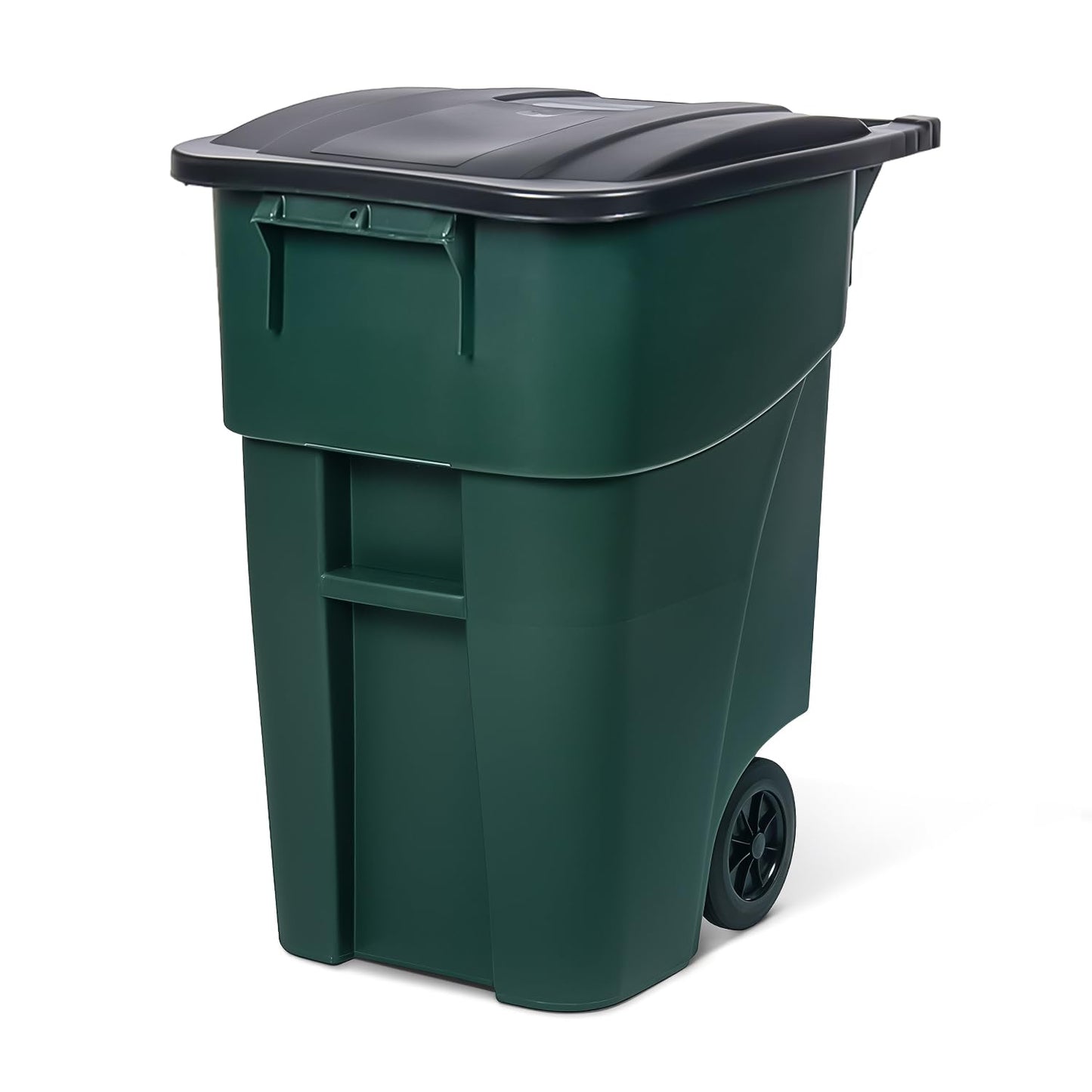 50-Gallon Rollout Trash Can with Lid, Commercial Heavy-Duty Container with Wheels, Green