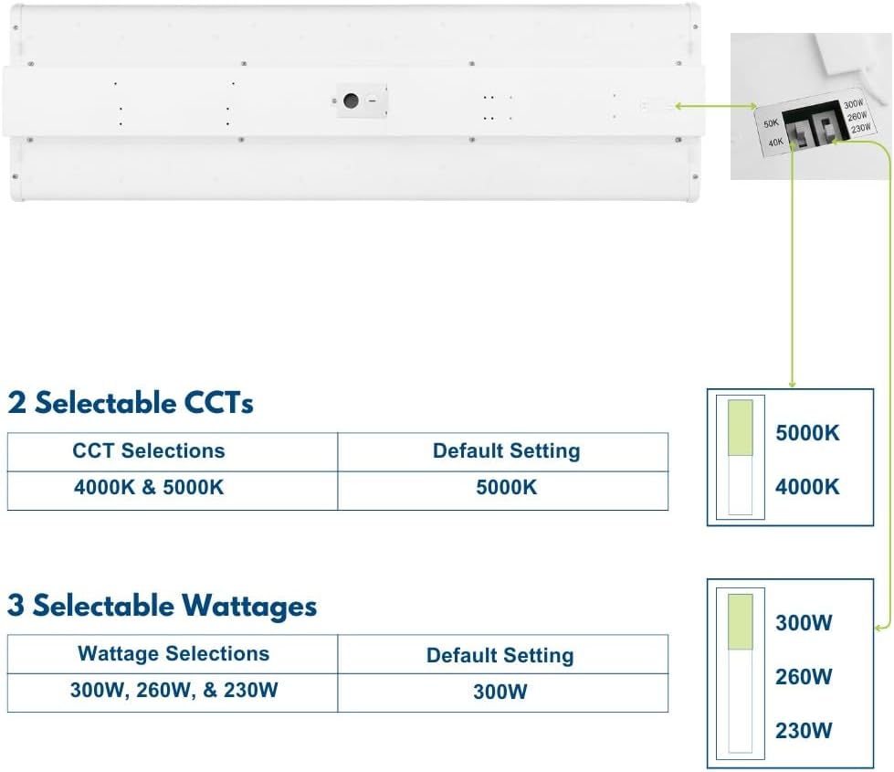 Konlite ALTA LED High Bay Light - 4FT - 300W/260W/230W - 47,500 Lumens - 5000K/4000K Selectable - 120-277V - 1000W Metal Halide Equal