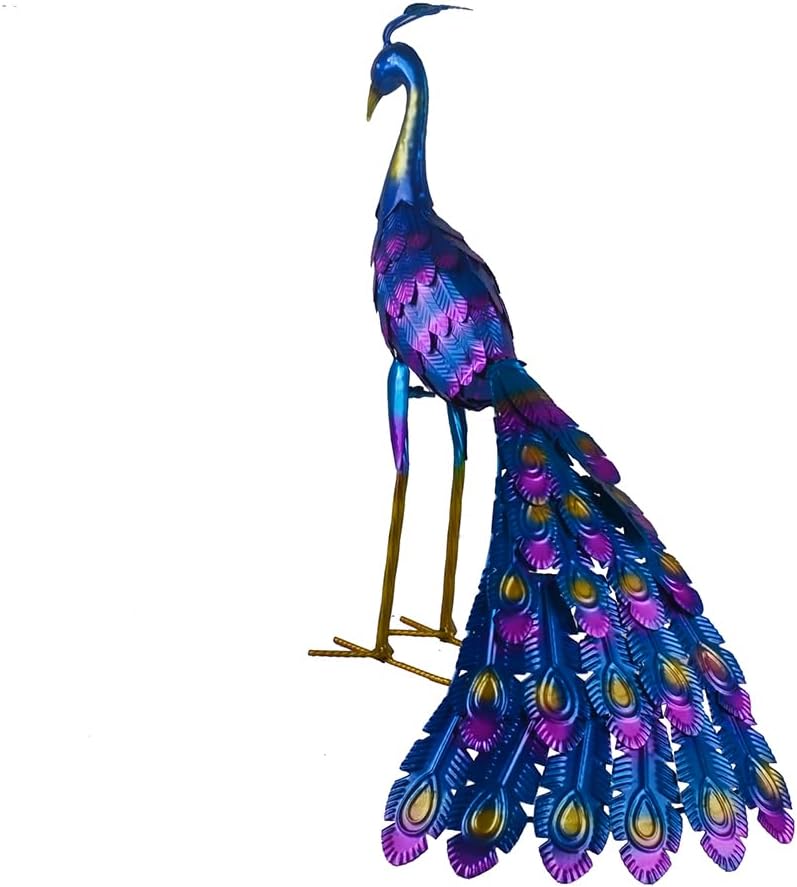 Small Peacock Statue Animal Sculpture Garden Decoration Metal Yard Art for Yard Outdoor Decoration (Long Tail)