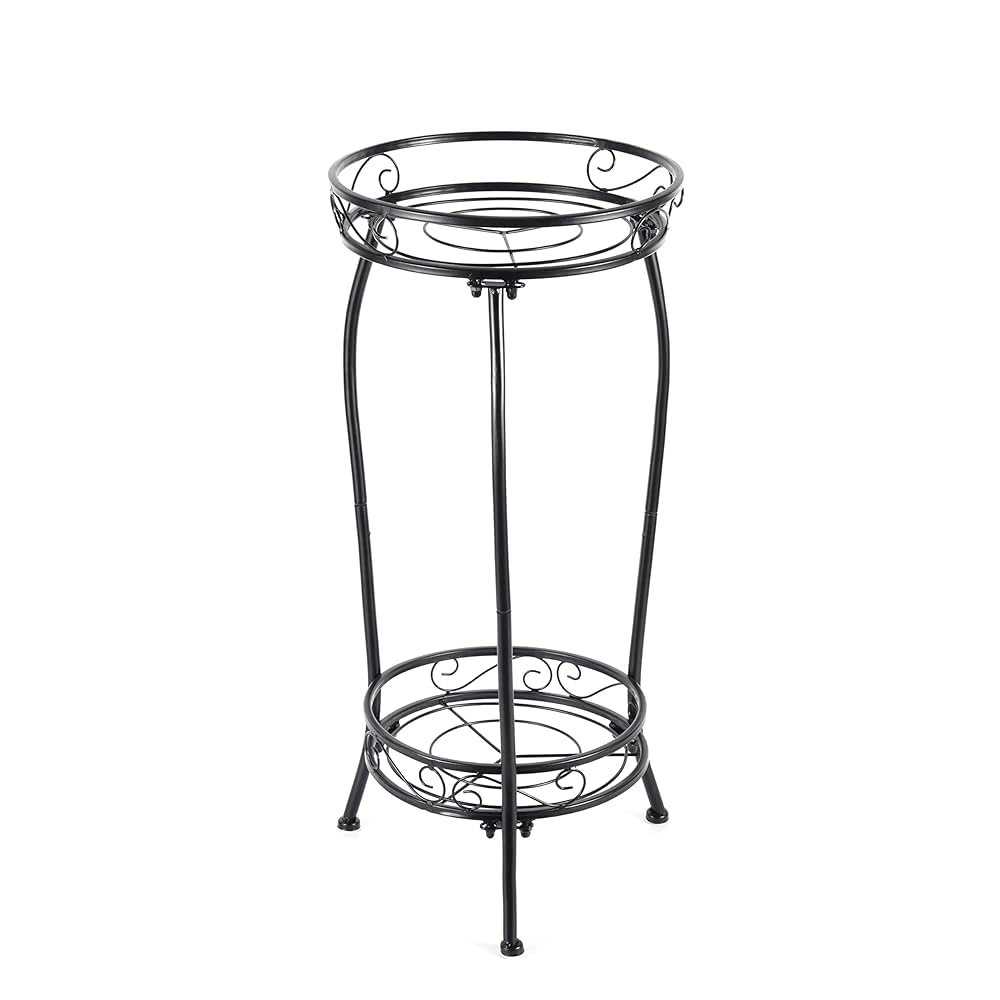 Kavlium Plant Stand Indoor Outdoor, Tall Black Metal, 2 Tier 27.1 Inch