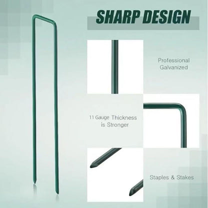 4 inch 25 Pack Green Galvanized Landscape Staples 11 Gauge Garden Stakes Pins Anti-Rust Ground Stakes U-Shaped Tent Stakes are Used for Weed Barrier, Irrigation Tubing, Yard Lawn, Landscape Fabric