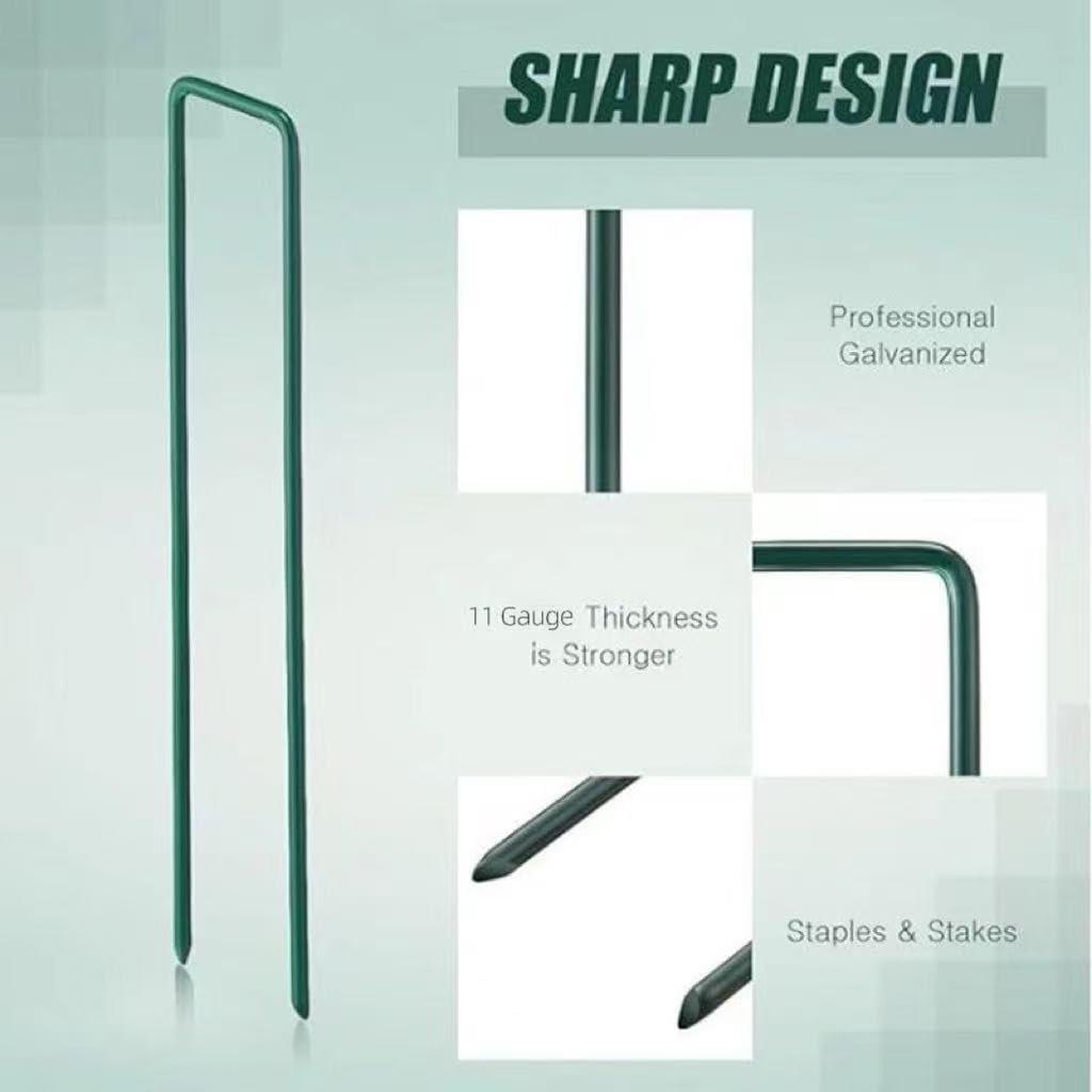 6 inch 25 Pack Green Galvanized Landscape Staples 11 Gauge Garden Stakes Pins Anti-Rust Ground Stakes U-Shaped Tent Stakes are Used for Weed Barrier, Irrigation Tubing, Yard Lawn, Landscape Fabric