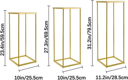 VINCIGANT Gold Pedestal Stand for Party ,Set of 3 Metal Plant Stand Tall Cake Cylinder Pedestal Stand for Wedding Flower Vase , Corner Planter Pot Rack for Living Room Patio Decor