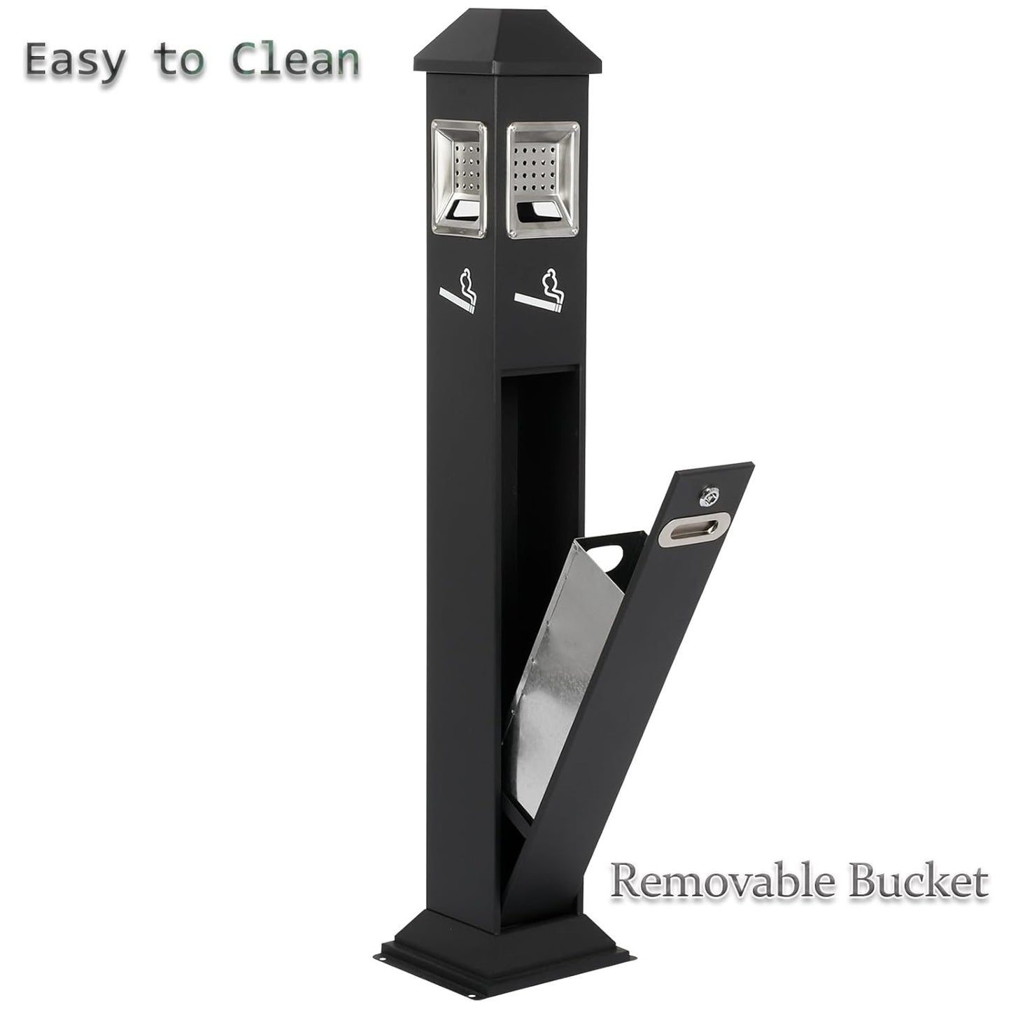 120cm Standing Waste Containers Trash Cans, Rubbish Bin Indoor Outdoor Stainless Steel Vertical Freestand Trash Bin with Key,Pub Hotel Restaurant Garden Standing Bin (B)