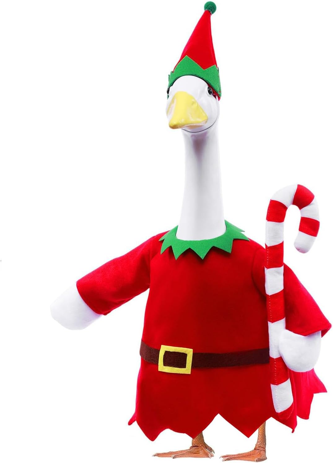 Christmas Toy Soldier Style Porch Goose Outfits,2 Pcs/Set Goose Clothes with Pointed Hat and Candy Cane Fits 23" Lawn Goose Statue,Red Christmas Outdoor Goose Costume,Yard Patio Garden Xmas Decor