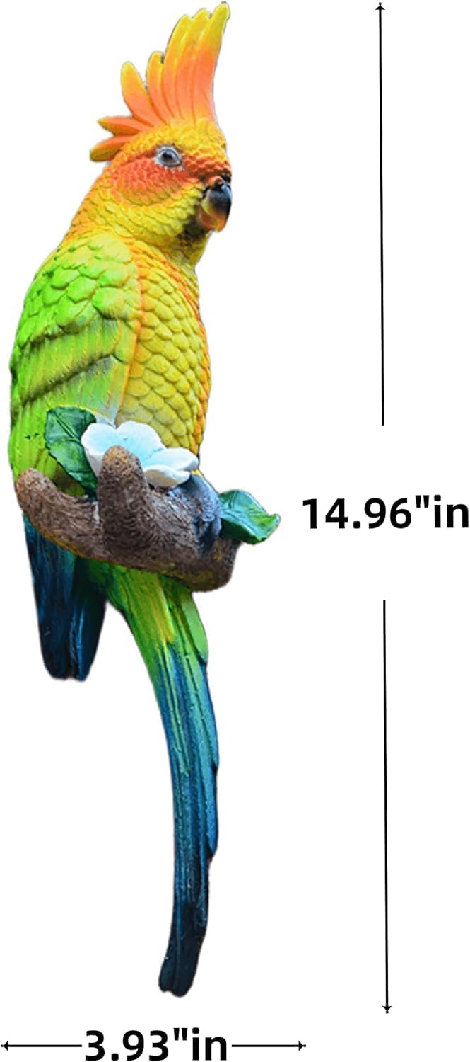 15" Real Bird Statue,Garden Outdoor Animal Sculptures & Statues Decor, Home Resin Parrots Tree Lawn Decor, Bird Figurine Art,Hanging Parrots Sculptures, Tropical Statues,Tiki Bar for Outside