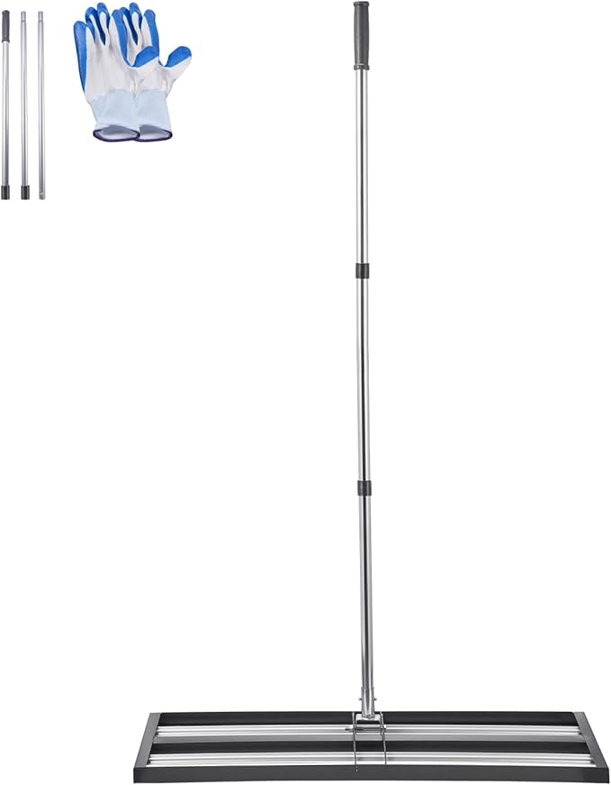 VEVOR Updated Lawn Leveling Rake with Roller, 36'' x 10" Stainless Steel Lawn Leveler with 83.9'' Adjustable Handle, Heavy Duty Yard Leveling Rake, Effort Saving Lawn Leveling Tool for Yard Golf Court