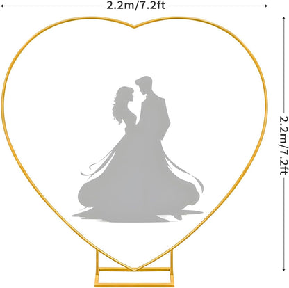 Heart Shape Wedding Metal Arch Backdrop Gold Flower Balloon Arbors Stand for Wedding Birthday Party, Graduation Decorations and Baby Shower 2.2M