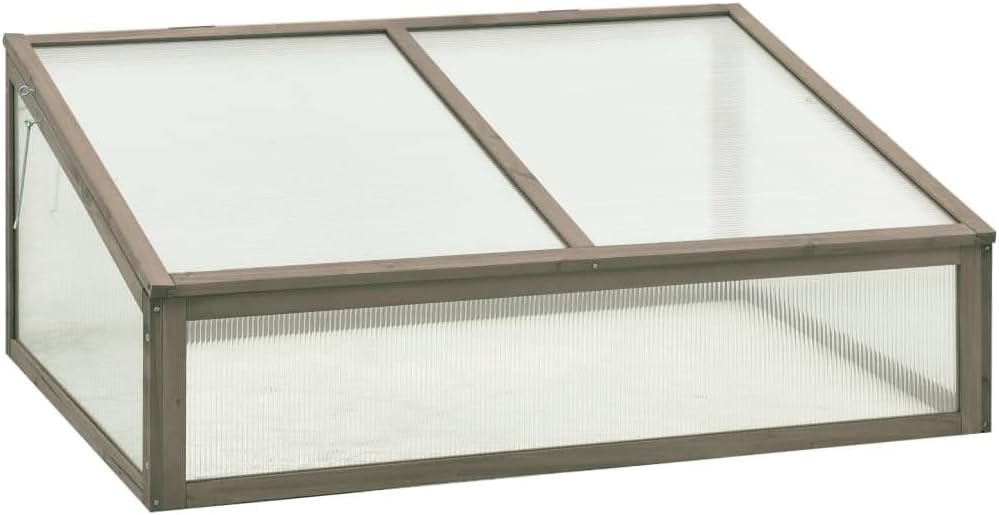 Wooden Garden Greenhouse，Wood Raised Plants Bed Raised Flower Planter Box, Garden Wood Cold Frame Greenhouse Flower Planter, Gray 39.4"x25.6"x15.7" Firwood,-683