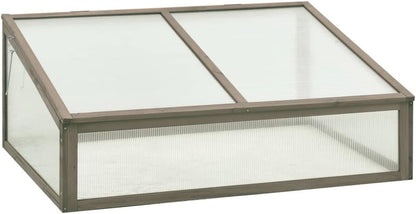 Wooden Garden Greenhouse，Wood Raised Plants Bed Raised Flower Planter Box, Garden Wood Cold Frame Greenhouse Flower Planter, Gray 39.4"x25.6"x15.7" Firwood,-683