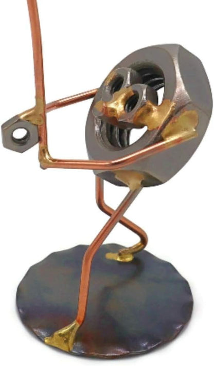 Fishing Nut Collectible Handmade Metal Art Figurine, Desk Accessories, Trophy, Boss Gift, Home Office Décor