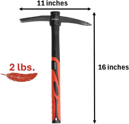 INTERTOOL Small Pickaxe - 1.5 lb Forged Steel Weeding Hoe – Pick Mattock 15-Inch with Anti-Slip Fiberglass Handle - Heavy-Duty Garden Tool for Roots, Rocks, Digging & Camping HT08-0303