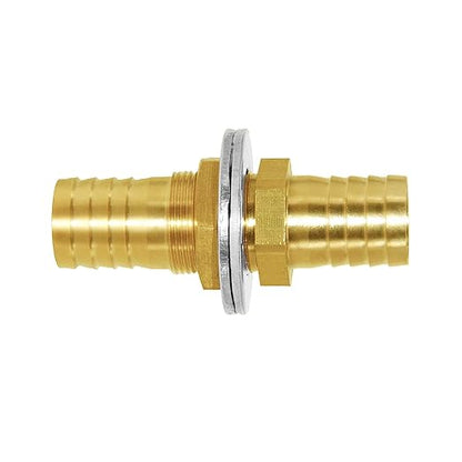 Joywayus 5/8" Hose Barb Thru-Bulk Head Hex Union Brass Fitting with Flat Washer Gasket Water/Fuel/Air (Pack of 2)