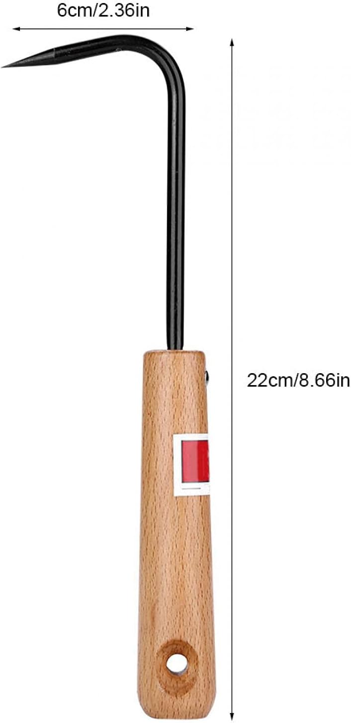 Bonsai Root Hook, 22cm Manganese Steel Single Claw Gardening Hook Root Pick Rake Bonsai Tool Handle Weeder with Comfortable Wooden Handle for Outdoor Cultivator Weed Remove