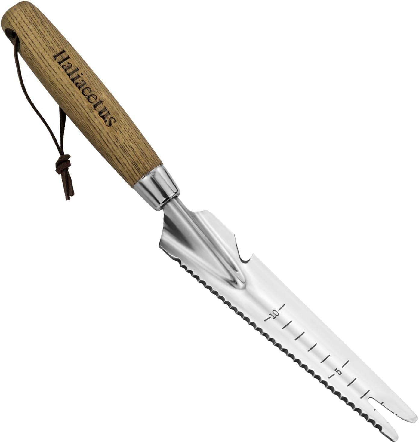 Haliaeetus Multi-Use Weed Trowel, Stainless Steel Dandelion Fork Puller, Serrated Edges Manual Weed Puller for Quick Cutting and Weeding, Garden Weed Trowel with Measuring Scale for Planting, Digging