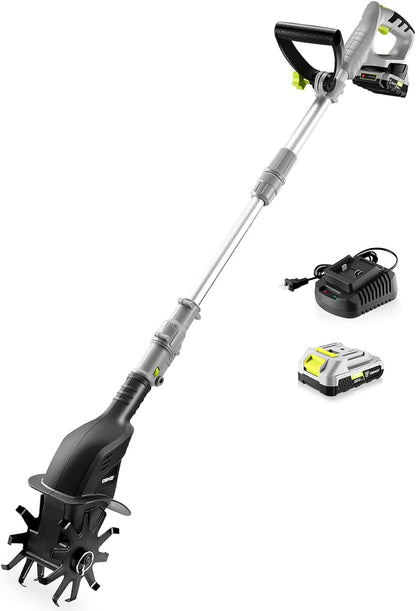 Cordless Electric Garden Tiller: DEKOPRO Power Cultivator for Effortless Soil Cultivation in Flower Beds, Vegetable Gardens, Lawns-Lightweight Lawn Yard Garden Tiller for Women & Seniors
