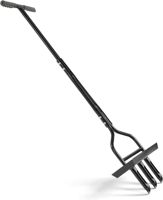 VINGLI Lawn Aerator, 43 inch Manual Aerator Tool with Soil Core Tray, Grass Plug Aerator with 3 Tines for Gardening Soil Compaction Lawn Yard Care, Black