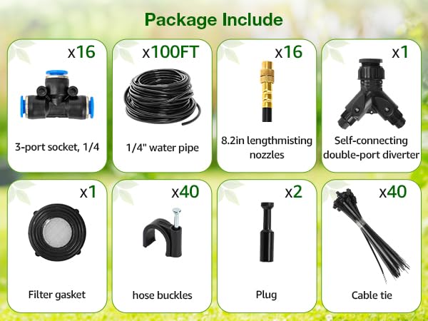 Pro-Series Drip Irrigation System, 100FT 1/4" Garden Watering System with 16pcs 360° Bendable