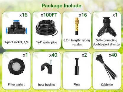 Pro-Series Drip Irrigation System, 100FT 1/4" Garden Watering System with 16pcs 360° Bendable