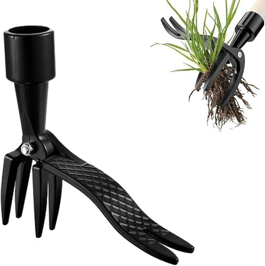 T TOVIA Weed Puller Tool Stand Up Heavy Duty - 4 Claw Manual Weeder, No Bend Weed Puller Stick for Weeds Without Bending Over (No Handle Included)