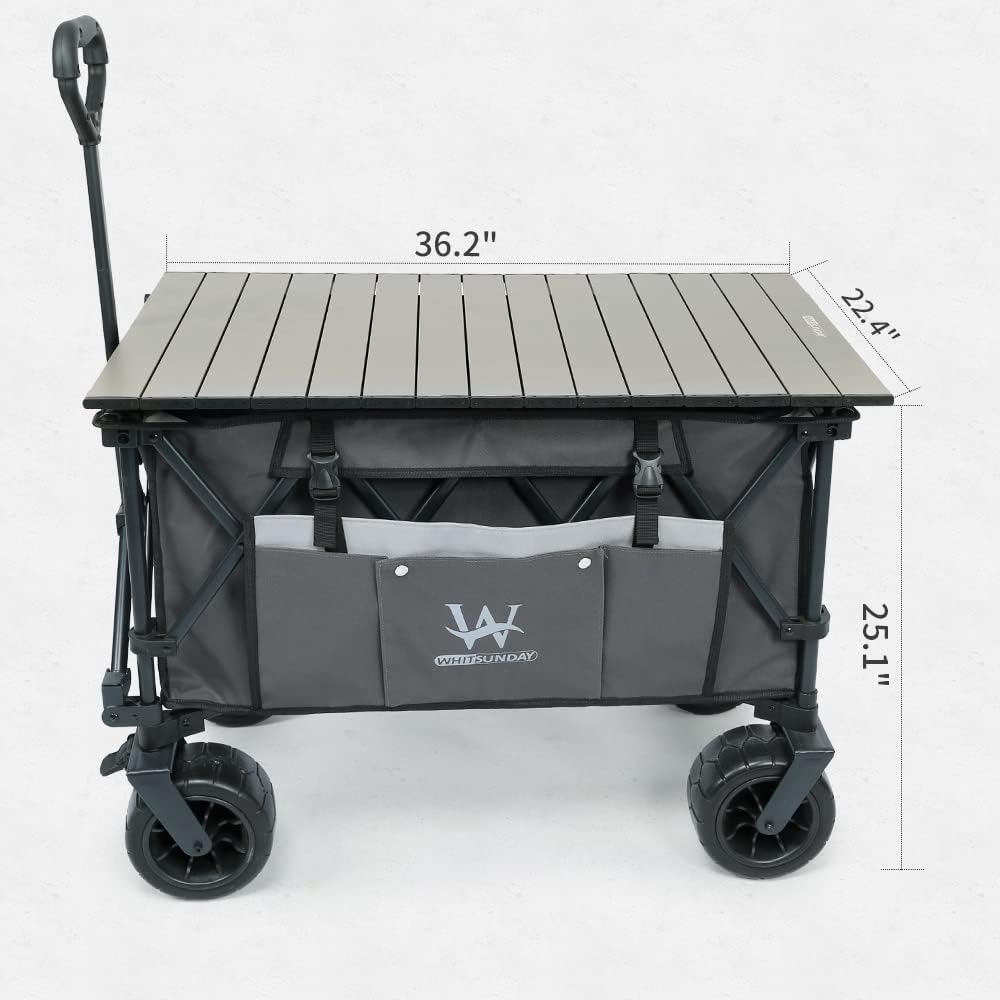 Whitsunday Collasible Wagon, Large Capacity 400Lbs, All-Terrain Wheels Heavy Duty Utility Wagon for Gardening Shopping Fishing Camping Outdoor Picnic Grey