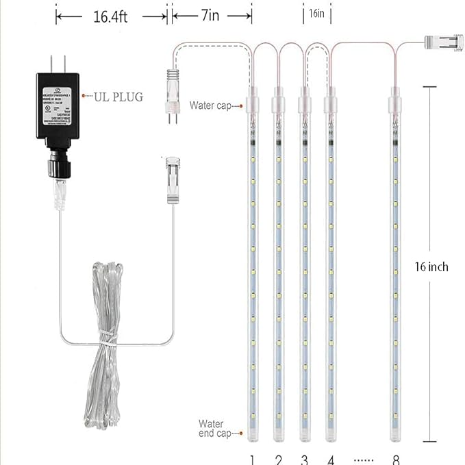 Christmas Lights, 16 Inch/40cm Meteor Shower Lights, Xmas Decorations for Outside Yard Party, LED Icicle Christmas Light Outdoor for Tree Porch House Holiday, UL Plug, Blue