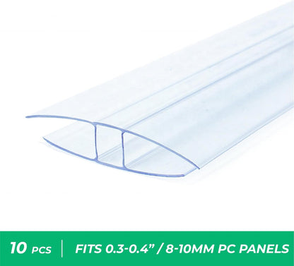 Polycarbonate Greenhouse Panels Connectors - 0.4" Thick, Fit 10mm or 8mm Twin-Wall Polycarbonate Panels, Join 2 Pieces of Panels Together, 4-Foot Length, 10 Pieces (H Connectors 10mm-4ft)
